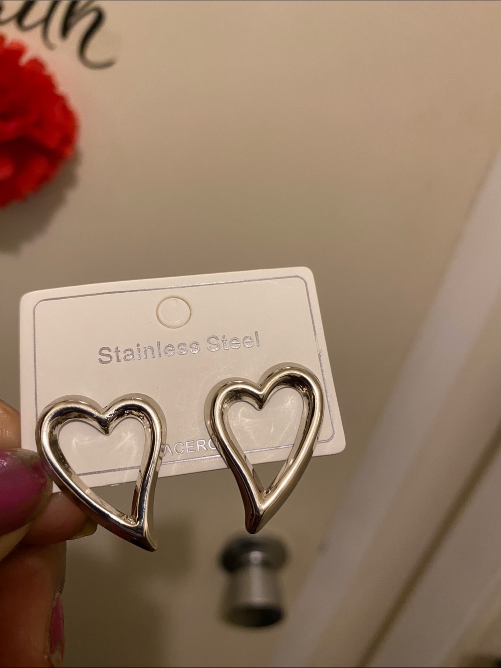 Acer Silver Heart Outline Hoop Earrings - Women Jewelry